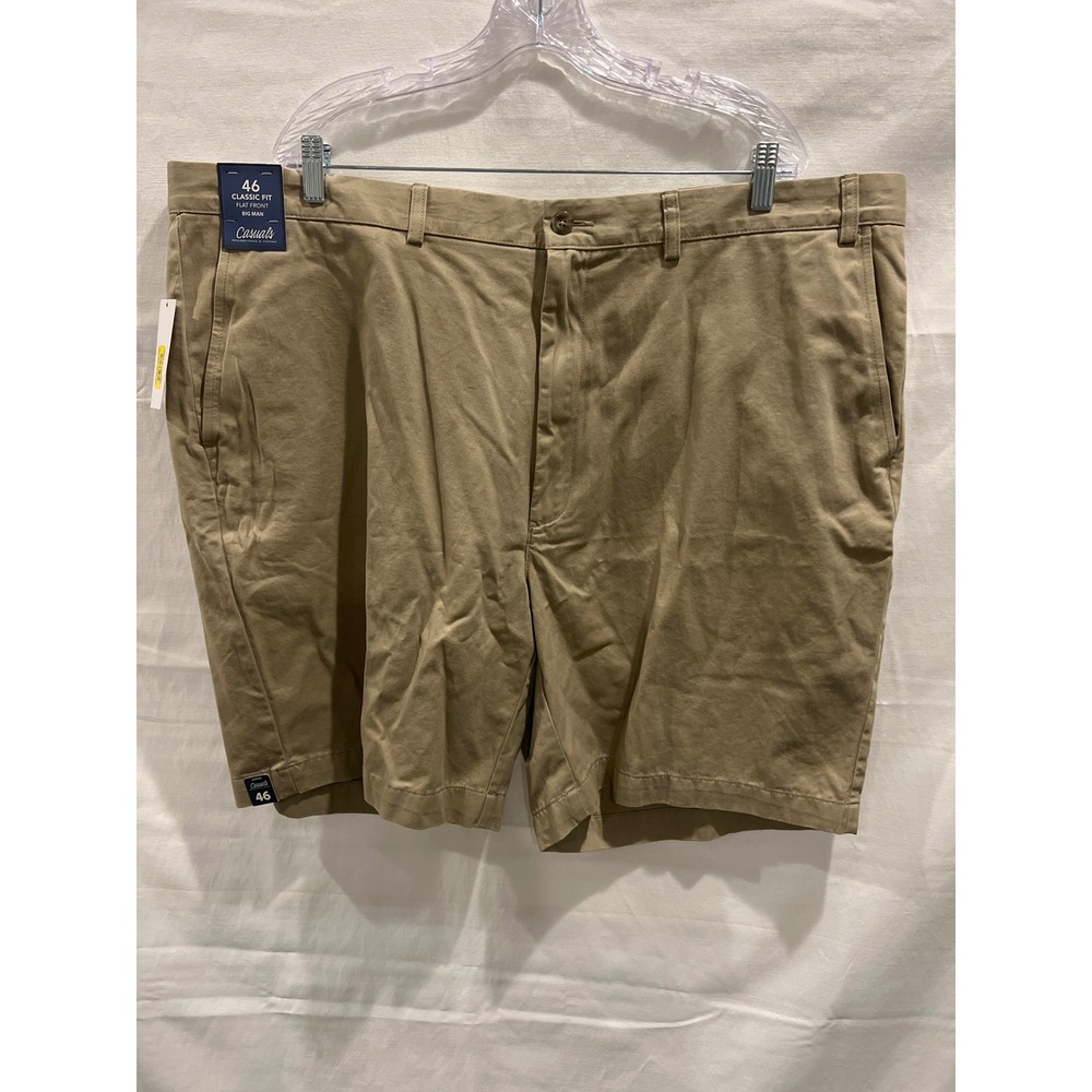 Roundtree & Yorke Casuals Mens 46 Khaki Tan Flat Front Classic Fit Shorts NWT